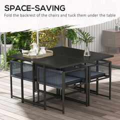 Five-Piece Metal Dining Set, with Folding Back Chairs, Dark Grey