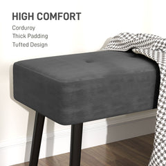 End of Bed Bench, Corduroy Bedroom Bench with Thick Padding and Steel Legs, Tufted Window Seat for Entryway, Living Room, Grey