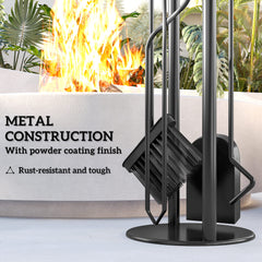 Fynco - 5 Pieces Fireplace Tools Set, Metal Fireplace Accessories Fireside Companion Set with Broom, Shovel, Poker and Bucket, Silver