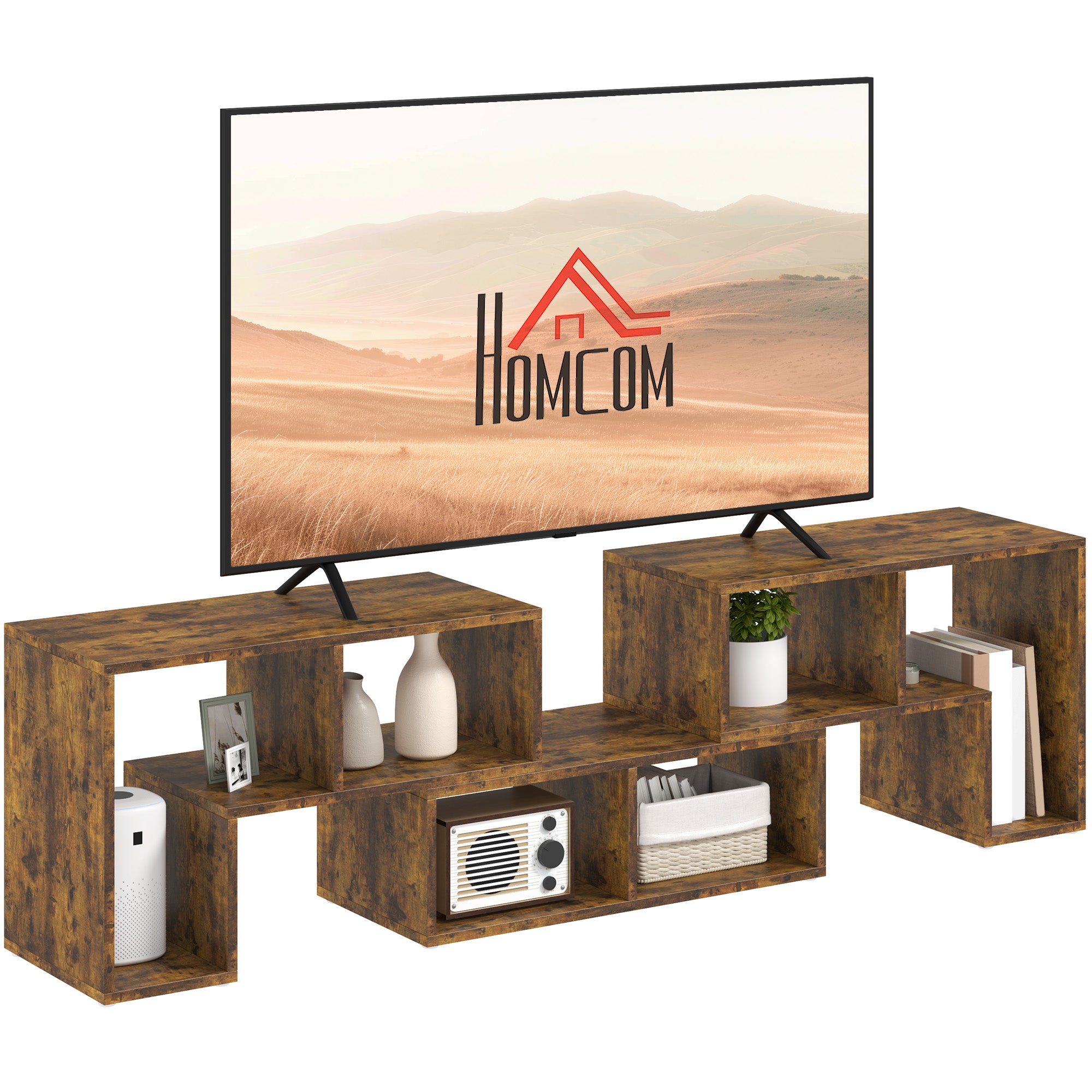 TV Stand for TVs up to 75 Inches, Free Combination TV Unit with Storage Shelves, Extendable Entertainment Centre for Living Room, Rustic Brown