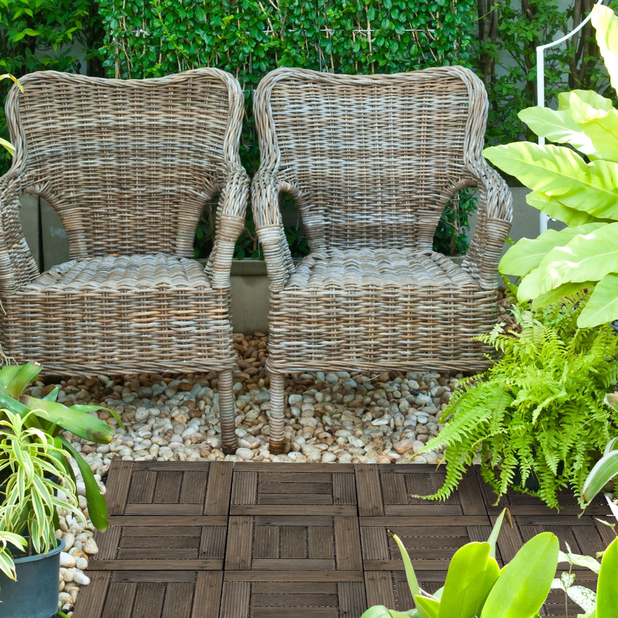 27 Pcs Wooden Interlocking Decking Tiles, 30 x 30 cm Outdoor Flooring Tiles, 2.5㎡ per Pack, for Patio, Balcony, Terrace, Hot Tub, Charcoal Grey