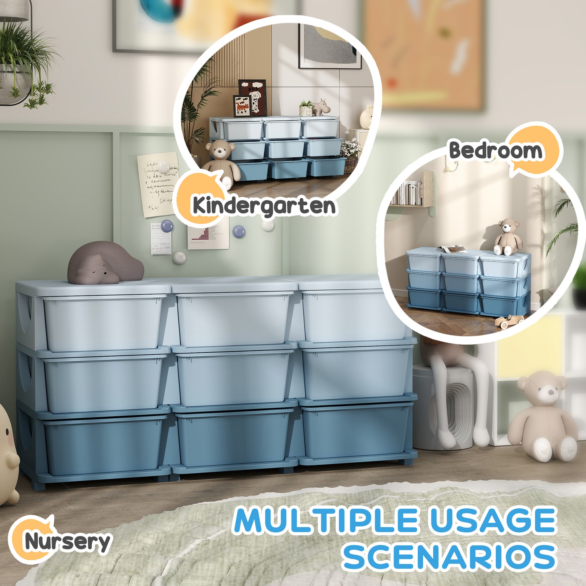 Kids Storage Unit, with Nine Drawers - Blue