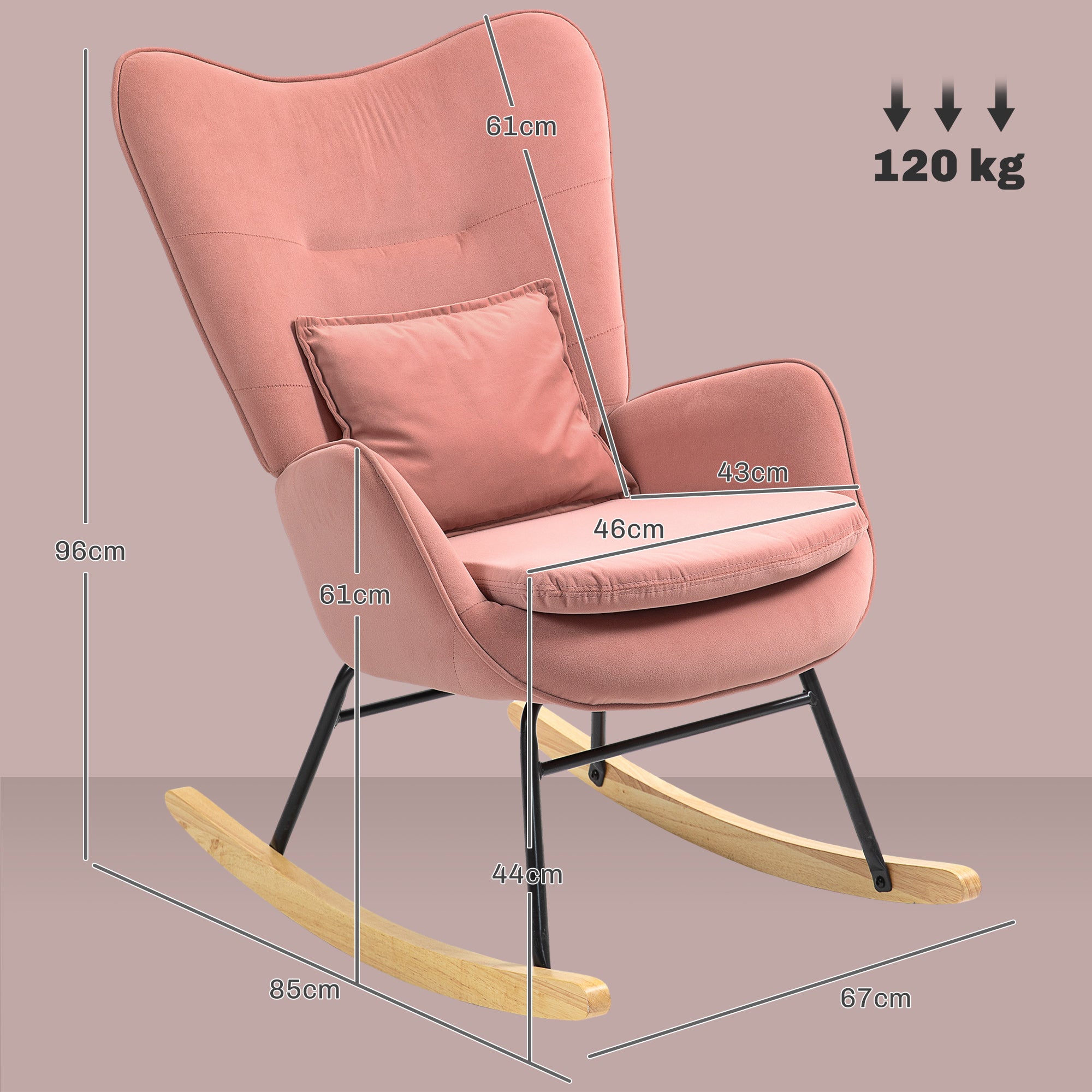 Velvet-Feel Rocking Armchair - Pink
