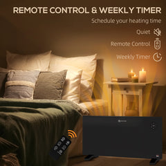 Fynco - 2000W Electric Convector Heater, Freestanding or Wall Mounted, Space Heater with Adjustable Thermostat, Timer, Black