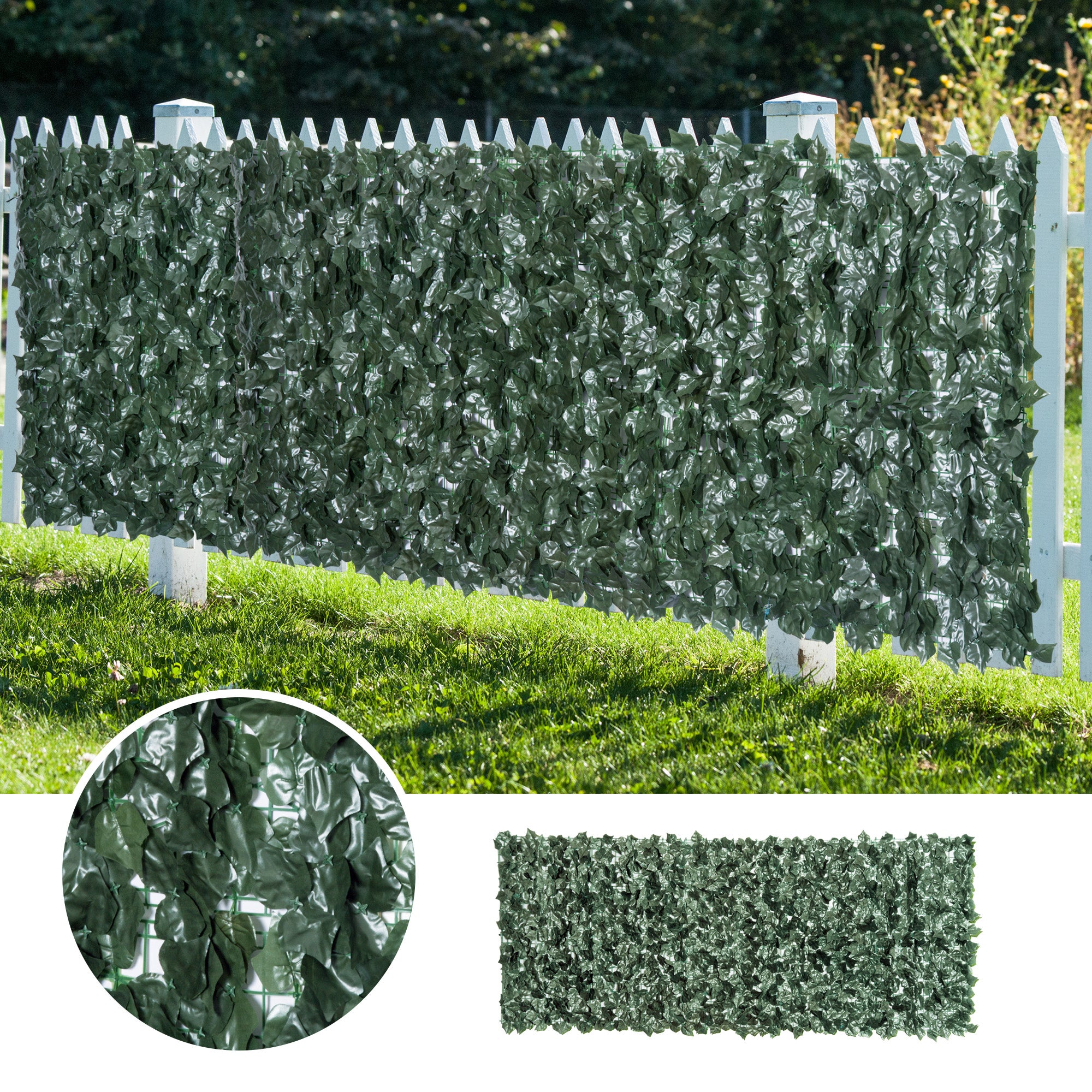 1-Piece Artificial Leaf Hedge Screen Privacy Fence Panel for Garden Outdoor Indoor Decor, Dark Green, 2.4M x 1M