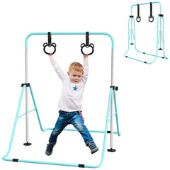 Adjustable Height, Foldable Kids Gymnastics Bar w/ Non-slip Rubber Floor Rings, for 3+ Years, Green