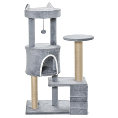 100 cm Cat Tree, Cat Condo Tree Tower for Indoor Cats, Cat Activity Centre with Scratching Posts, Plush Perch, Ladder, Hanging Ball - Light Grey