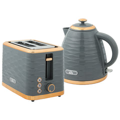 3000W 1.7L Rapid Boil Kettle & 2 Slice Toaster, Kettle and Toaster Set with 7 Browning Controls and Crumb Tray, Grey