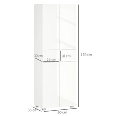 4-Door Kitchen Cupboard, Tall Freestanding 5-Tier Storage Cabinet with 3 Adjustable Shelves, 2 Drawers for Living Room, Dining Room, Push to Open Design, High Gloss White