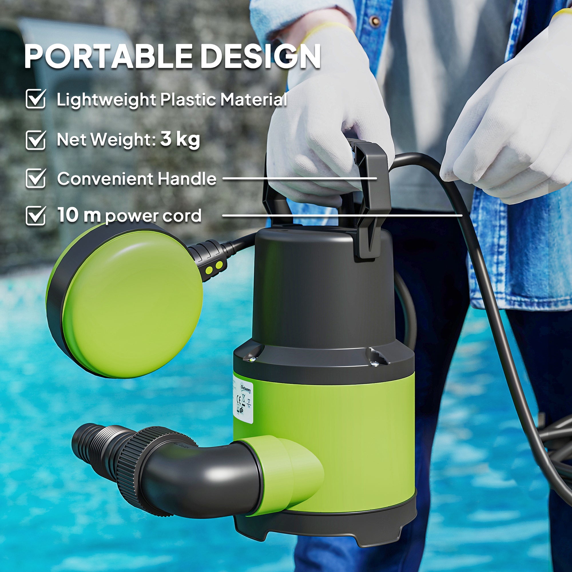 400W Submersible Water Pump for Dirty/Clean Water, 9000L/H Electric Sump Pump with Float Switch, Drain Water from Garden Pond, Hot Tub, Ditches, Portable and Lightweight