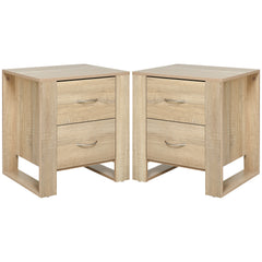 Bedside Table with 2 Drawers, Nightstand with Handles and Elevated Base, Side Table for Bedroom, Living Room, Set of 2, Brown