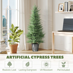 Fynco - 135cm Artificial Cypress Trees Set of 2, UV Resistant Artificial Plants with Decorative Pot, Fake Plants for Indoor Outdoor Decor, Green