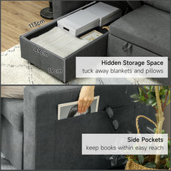 L Sofa Bed, with Storage - Charcoal Grey