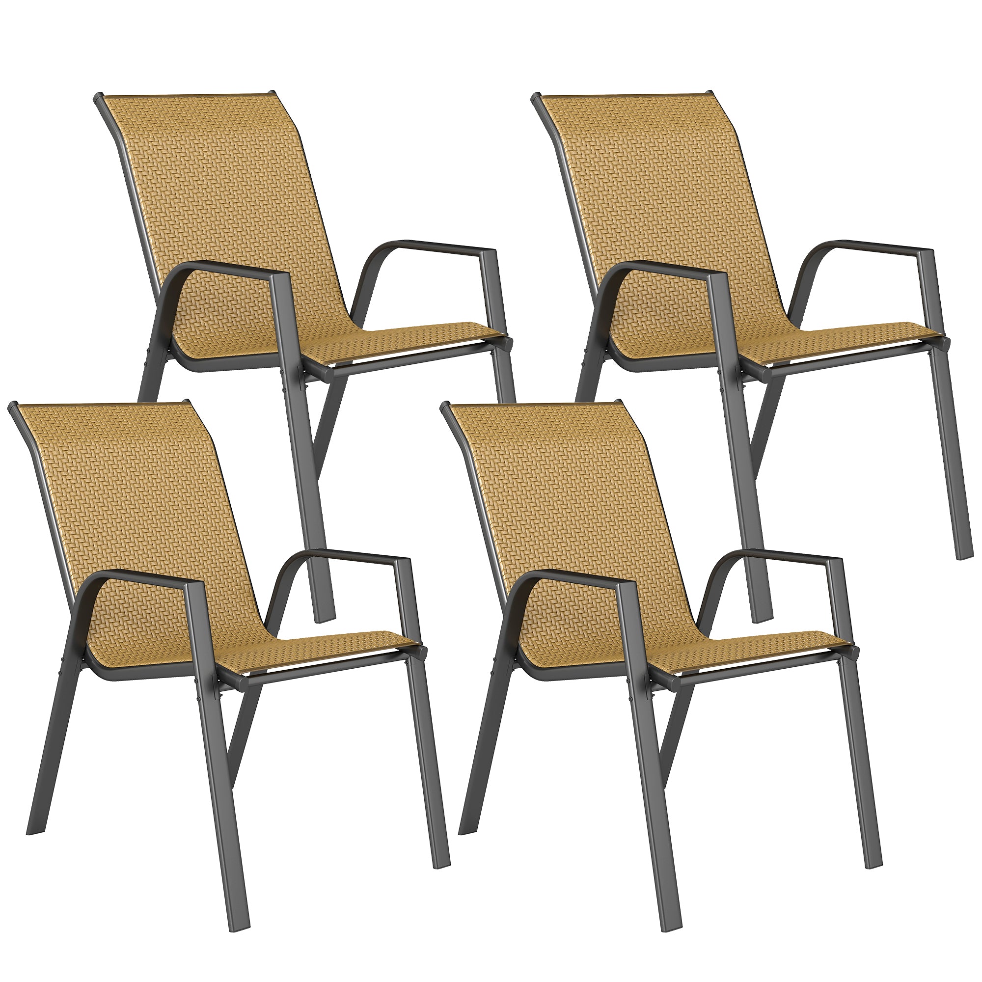 Four-Piece Stacking Rattan Garden Seat Set - Khaki
