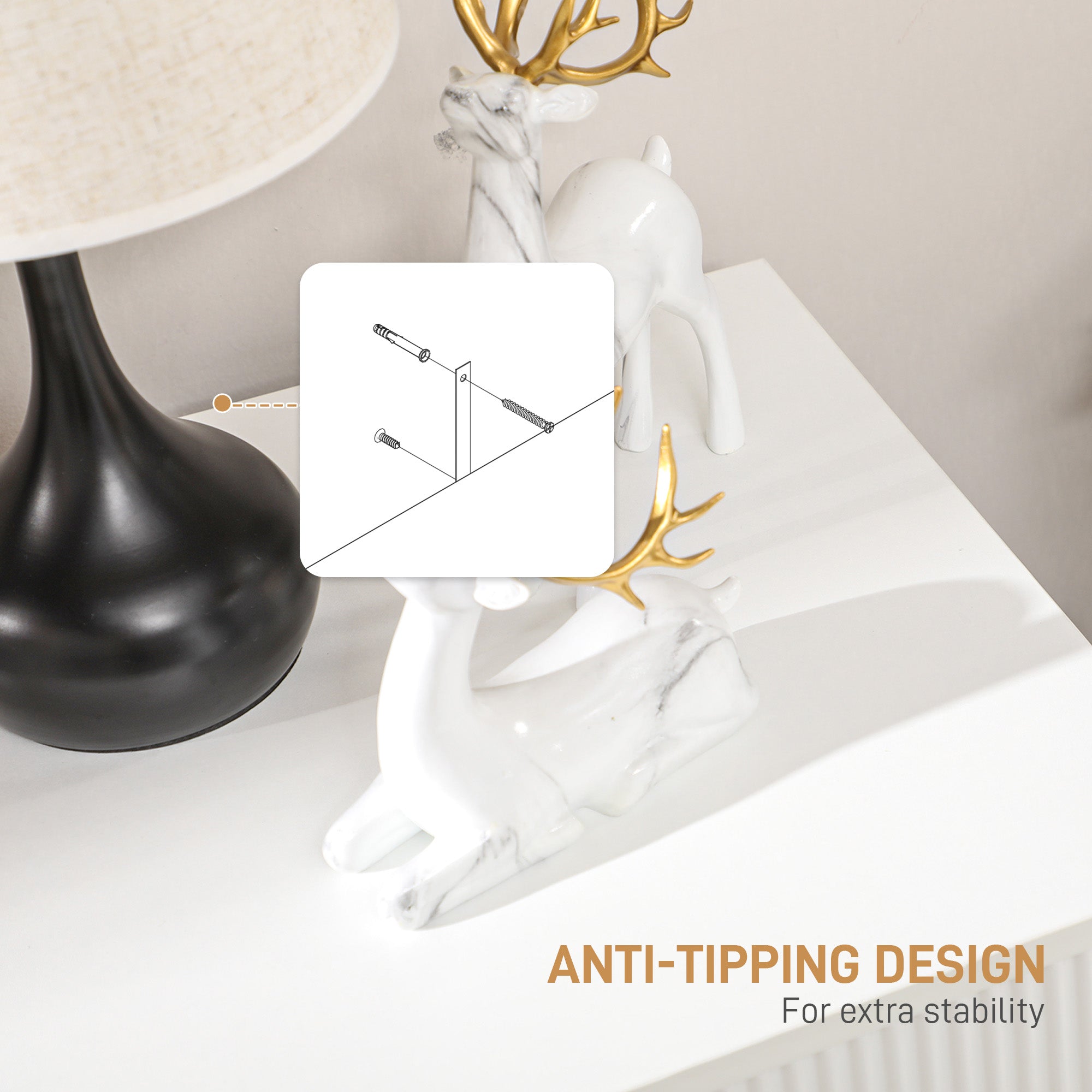 Set of 2 Elegant Chest of Three Drawers - White/Gold-Tone