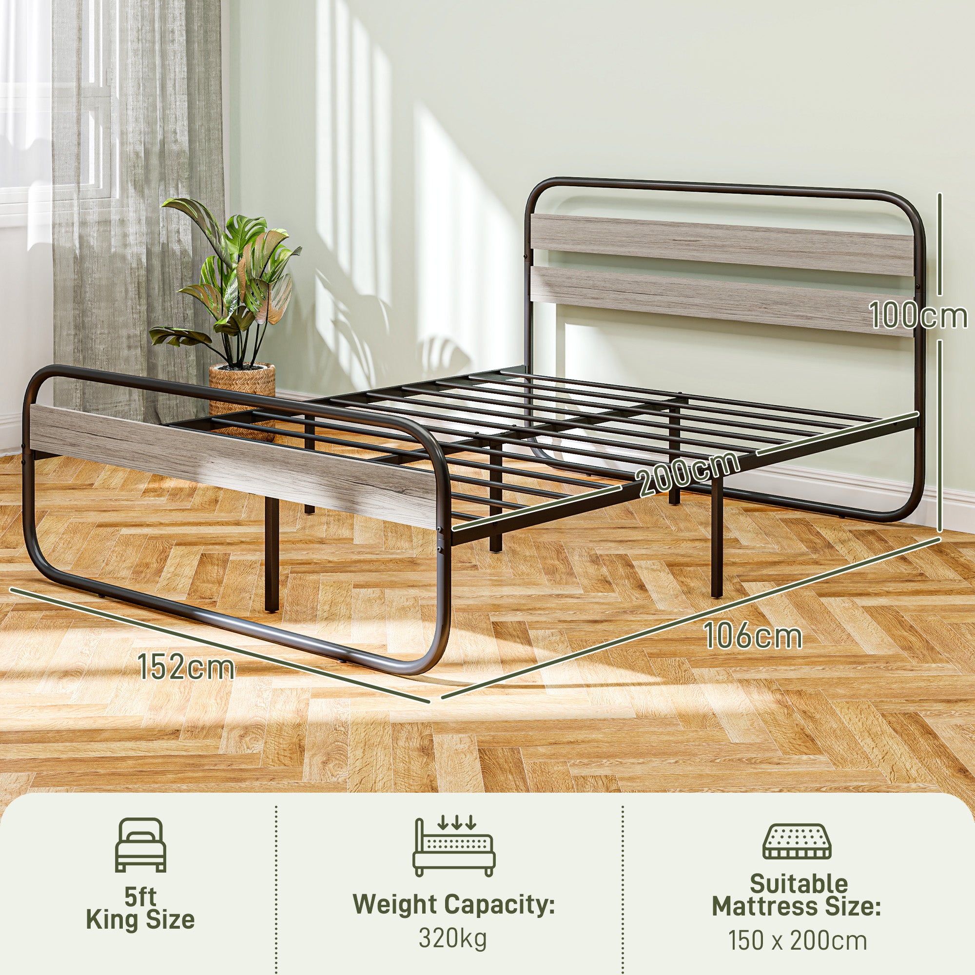 King Size Steel Industrial Bed Frame - Black