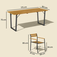 Seven-Piece Wood Panel Patio Dining Set - Brown/Black