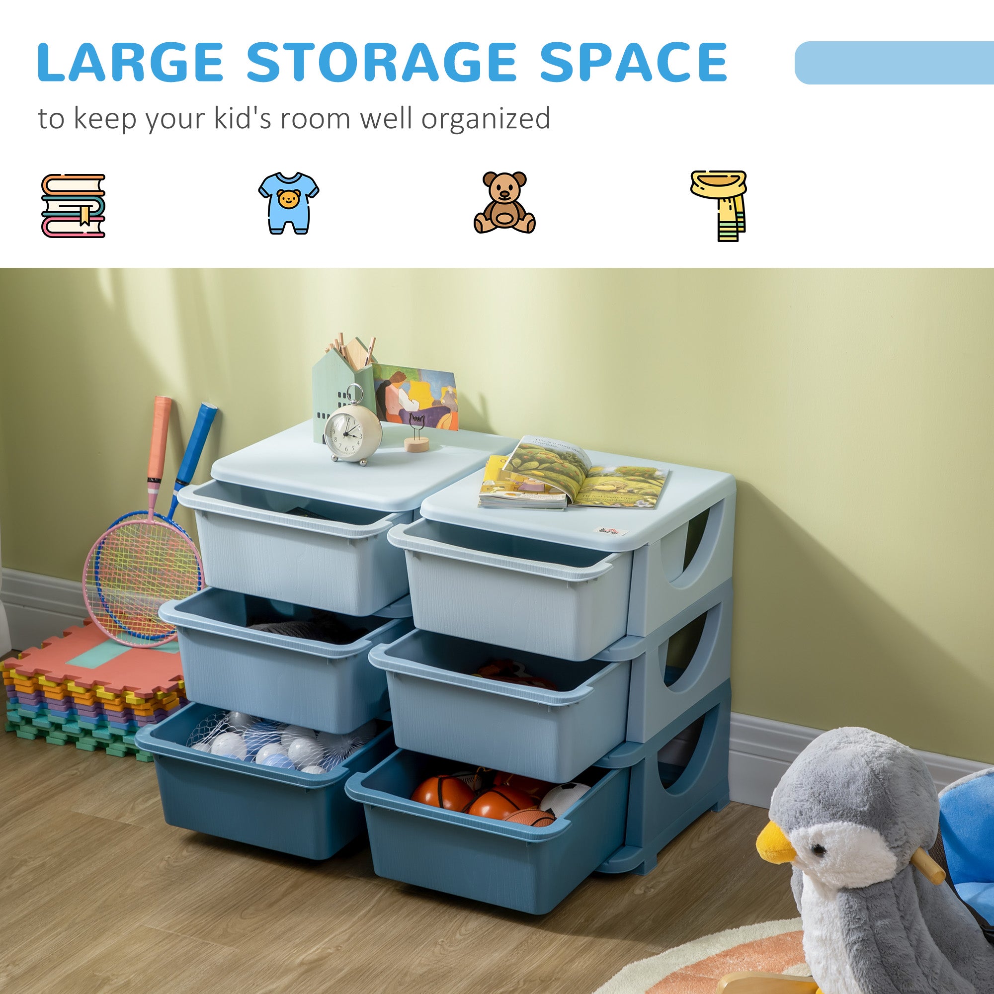 Kids Storage Unit, with Six Drawers - Blue