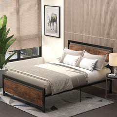 Double Size Metal Bed Frame with Headboard & Footboard, Strong Slat Support Full Bed Frame w/ Underbed Storage Space, Bedroom Furniture For Adults