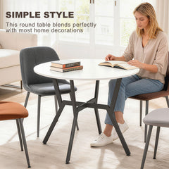 Fynco - Dining Table, Round Kitchen Table with Black Legs for Living Room, Dining Room 90 x 76 cm, High Gloss White