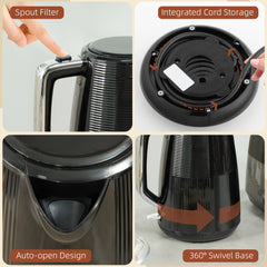 Kettle and Toaster Set, 1.7L 3000W Fast Boil Kettle & 2 Slice Toaster Kitchen Set with 7 Level Browning Controls, Defrost, Reheat, Boil-dry Protection, Black