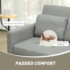 Velvet-Feel Two-Seater Sofa Bed - Light Grey