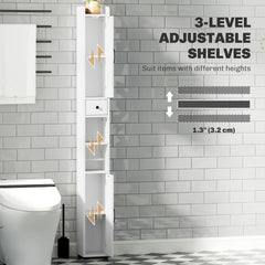 Fynco - Tall Bathroom Cabinet, Farmhouse Slim Bathroom Storage Cabinet with Barn Doors, Toilet Paper Roll Holder, Drawer and Adjustable Shelves, Narrow Bathroom Storage Unit, 20 x 20 x 185cm, White