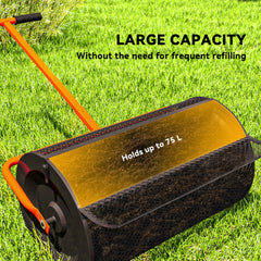 Compost Spreader, 24" Peat Moss Spreader with Height Adjustable T Shaped Handle and Metal Mesh Basket, Garden Spreader for Seeding, Spreading Manure, Orange