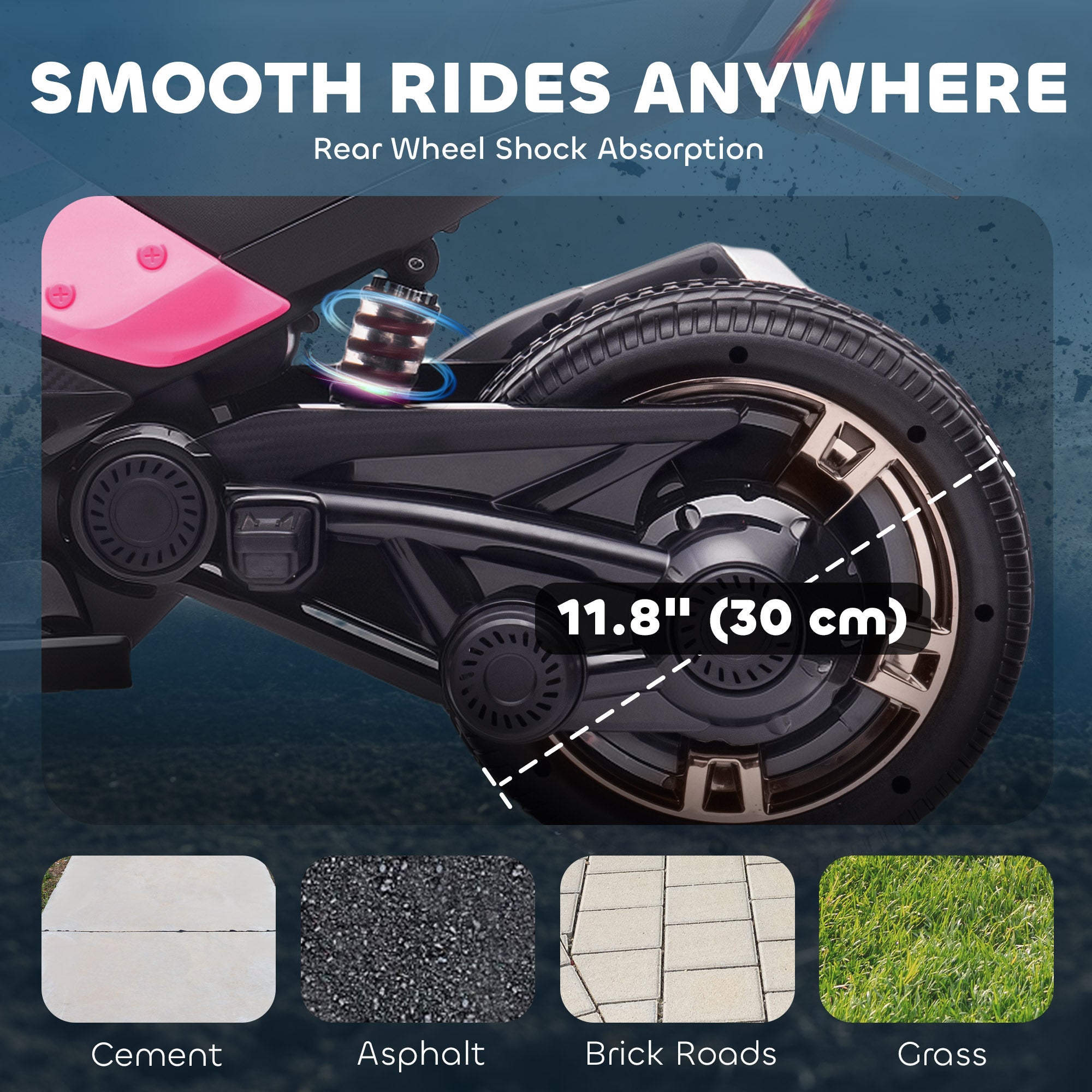 AIYAPLAY 12V Kids Electric Ride On Car with 3 Wheeler, MP3 Player, Horn, 2 Speeds, LED Lights for Boys & Girls Ages 3-8, Pink