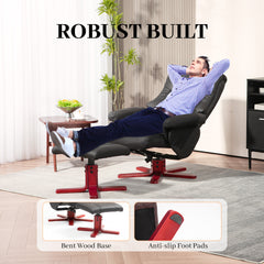 Faux Microfibre Leather Manual Recliner and Footstool Set - Black