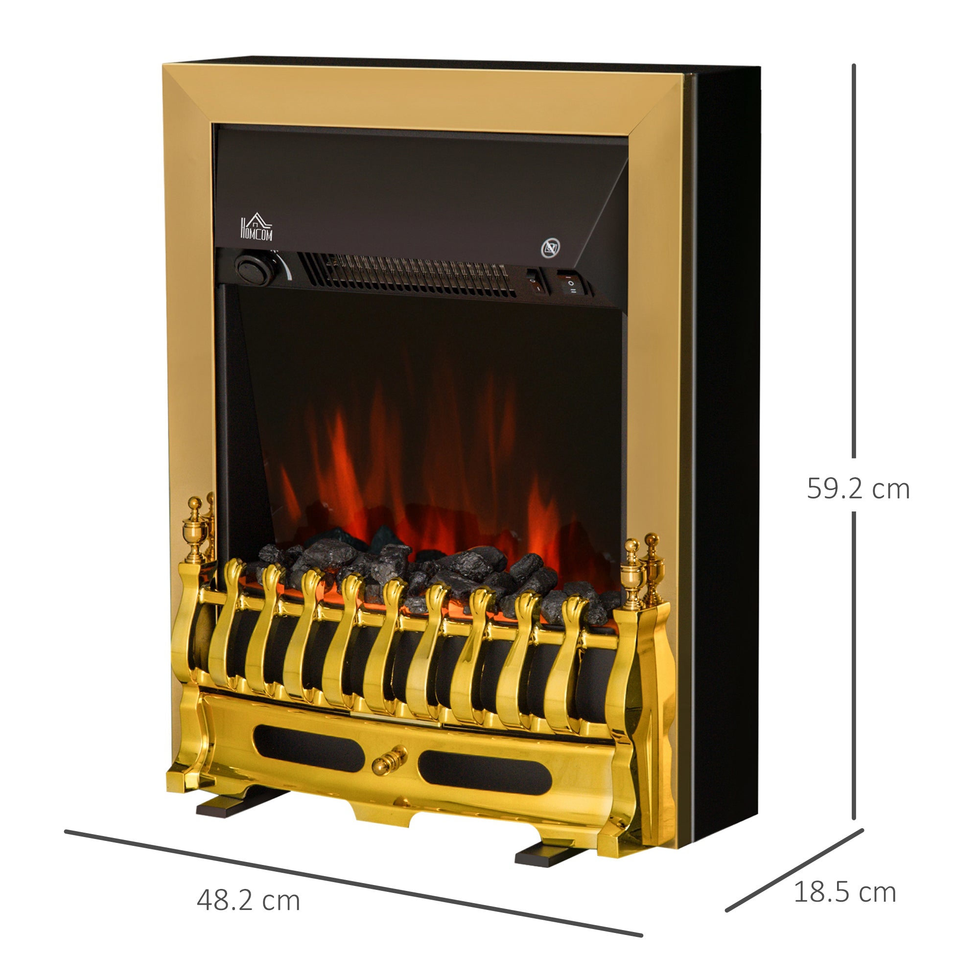Fynco - Electric Fireplace LED Light Complete Fire Place Heating Indoor Heater Coal Burning Flame Effect Heat 2000W Max