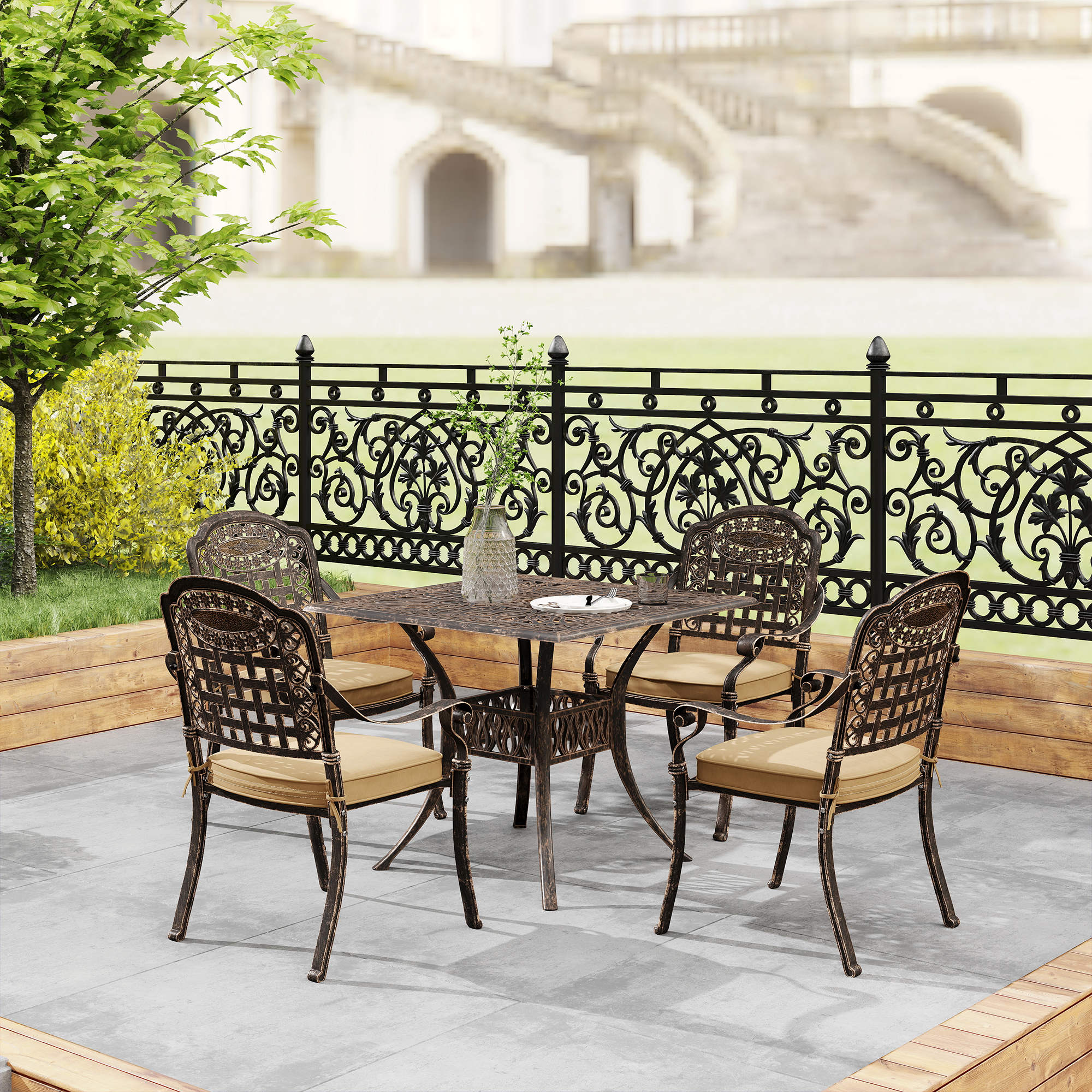Five-Piece Cast Aluminium Garden Dining Set - Bronze Tone