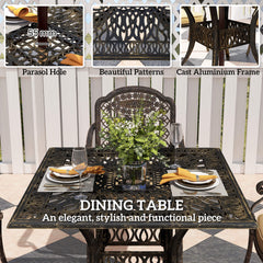 Five-Piece Cast Aluminium Garden Dining Set - Bronze Tone