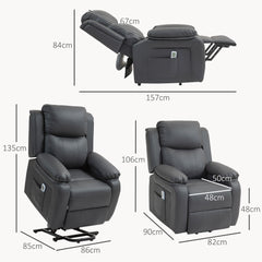 Fynco - Riser and Recliner Chair with Massage, Heat, Power Lift Recliner Chair for Elderly with Remote Control, Extended Footrest, Dual Side Pockets, Overstuffed Electric Reclining Armchair, Dark Grey