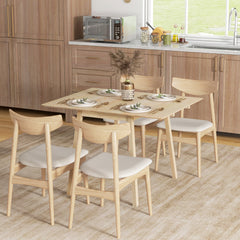 Solid Wood Folding Dining Table, Drop Leaf Table for 2-4 People, Rectangle Kitchen Table for Small Space, Natural Wood Finish