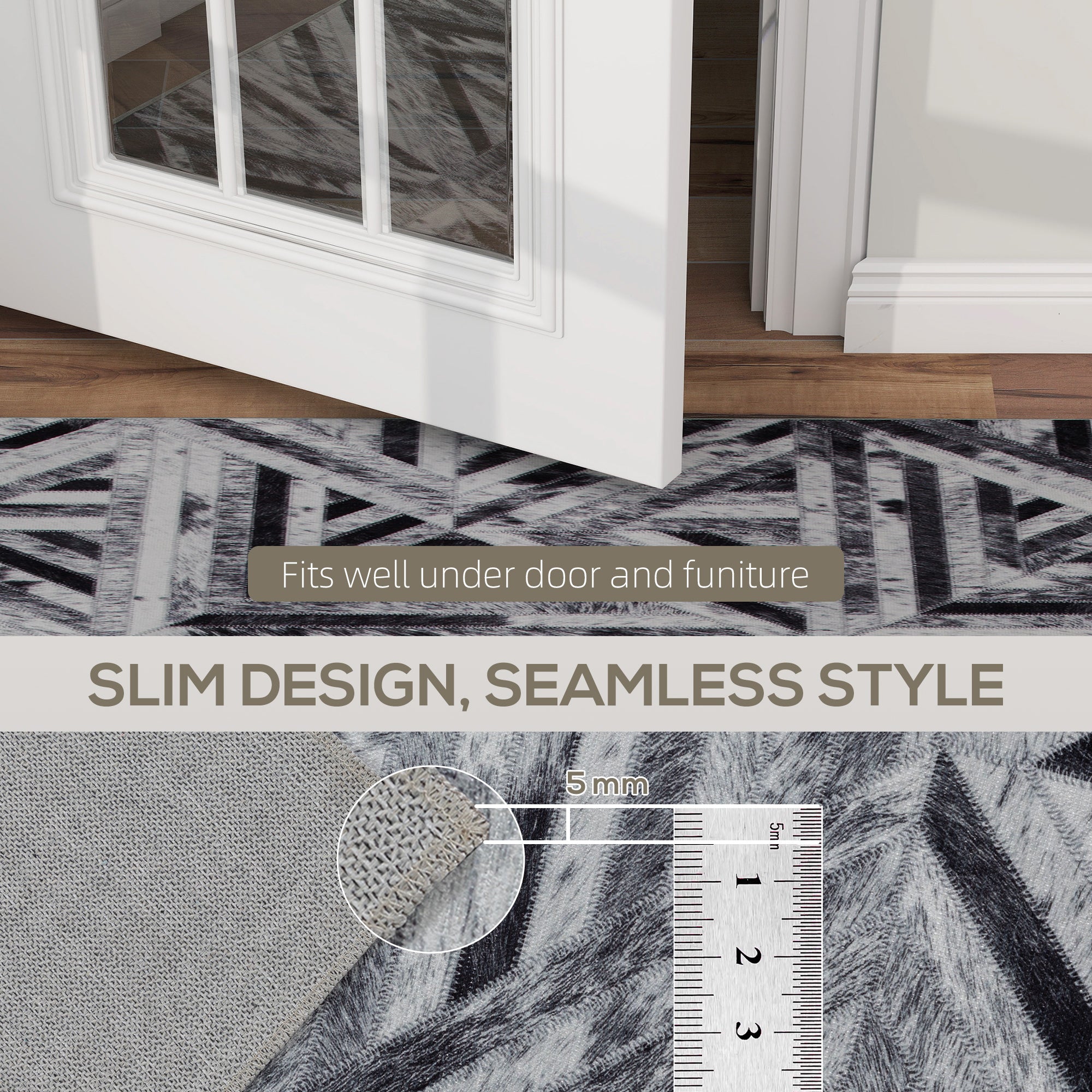 Fynco - Modern Area Rug, Triangle Pattern Non-Slip Washable Rug, Chenille Floor Carpet for Living Room, Bedroom, Dining Room, Home Office, 170 x 120 cm, Black