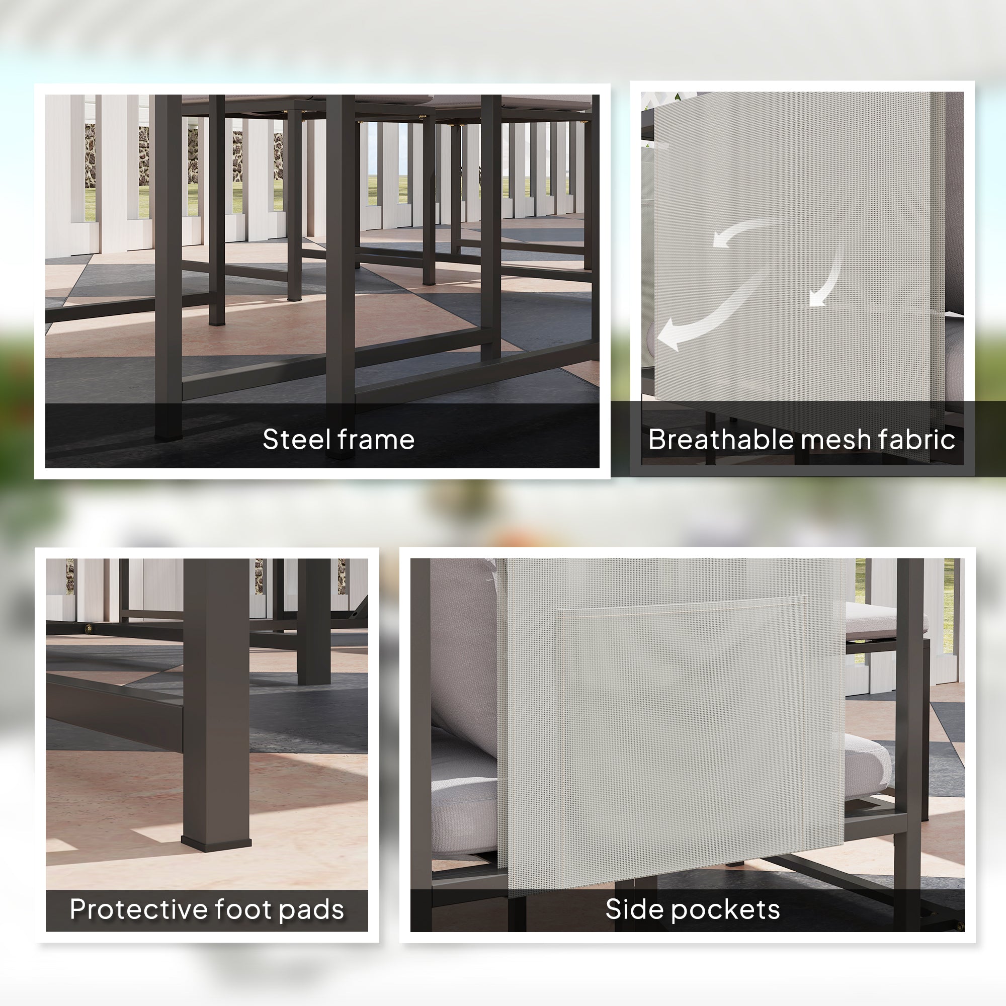 Nine-Piece Steel Frame Garden Dining Set - Grey