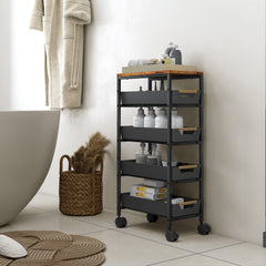 5-Tier Storage Trolley on Wheels - Black