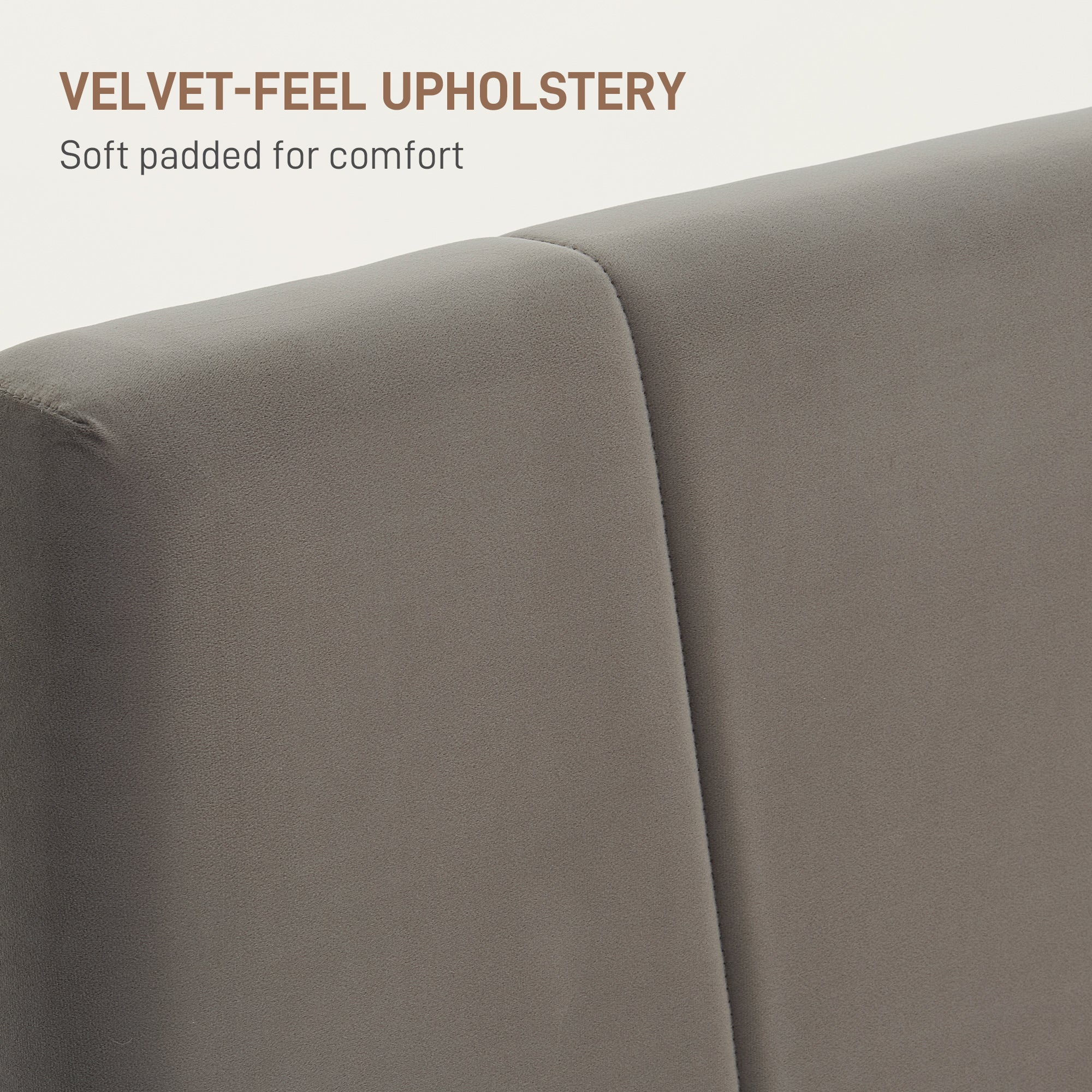 Double Bed Frame, with Velvet-Feel Headboard - Grey