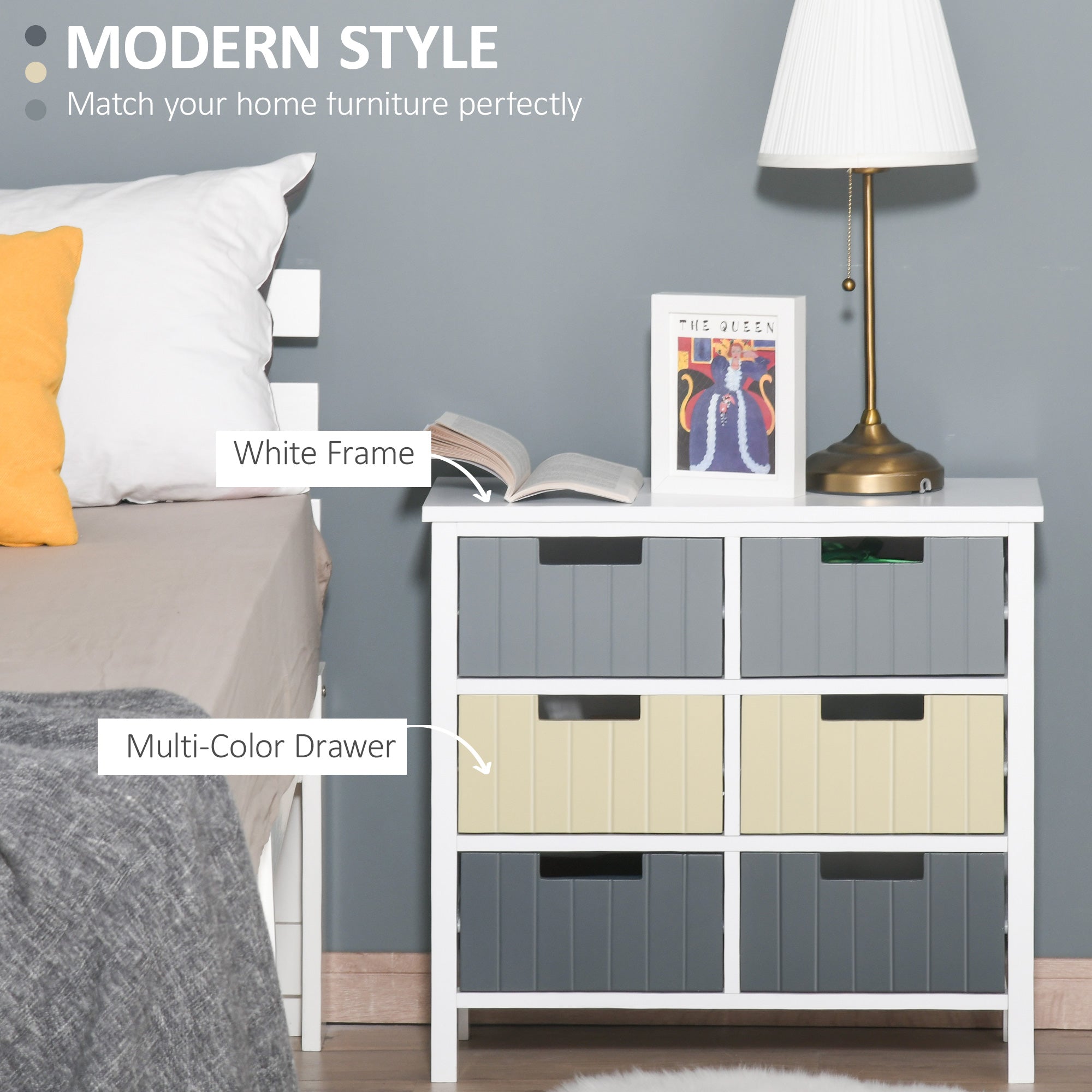 6 Drawer Storage Tower, Dresser Chest with Wood Top, Organiser Unit for Closets Bedroom Nursery Room Hallway