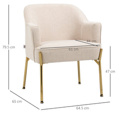 Fabric Accent Chair, Modern Armchair with Metal Legs for Living Room, Bedroom, Home Office, Cream