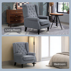 Wingback Accent Chair, Retro Upholstered Button Tufted Occasional Chair for Living Room and Bedroom, Grey