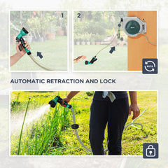 Fynco - Retractable Hose Reel Wall Mounted, 30+2m Garden Hose Pipe Reel with Lock, Auto Rewind, 7 in 1 Spray Nozzle, Includes Wall Fixings, 180° Swivel, Outdoor Watering, Grey