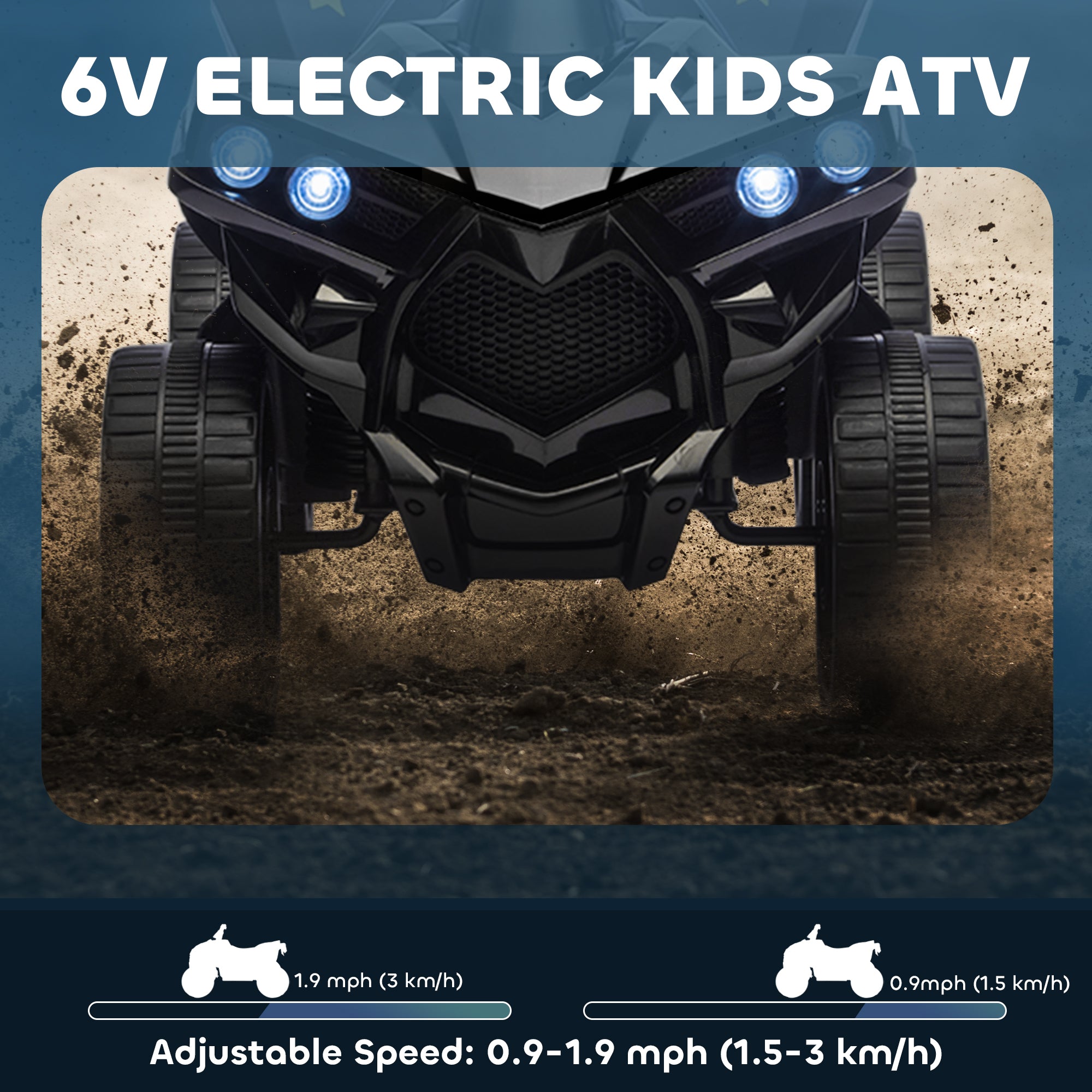 AIYAPLAY 6V Kids ATV, 4 Wheeler Electric Ride on Car with Music and LED Headlights, for Ages 3-8 Years Boys and Girls, Black