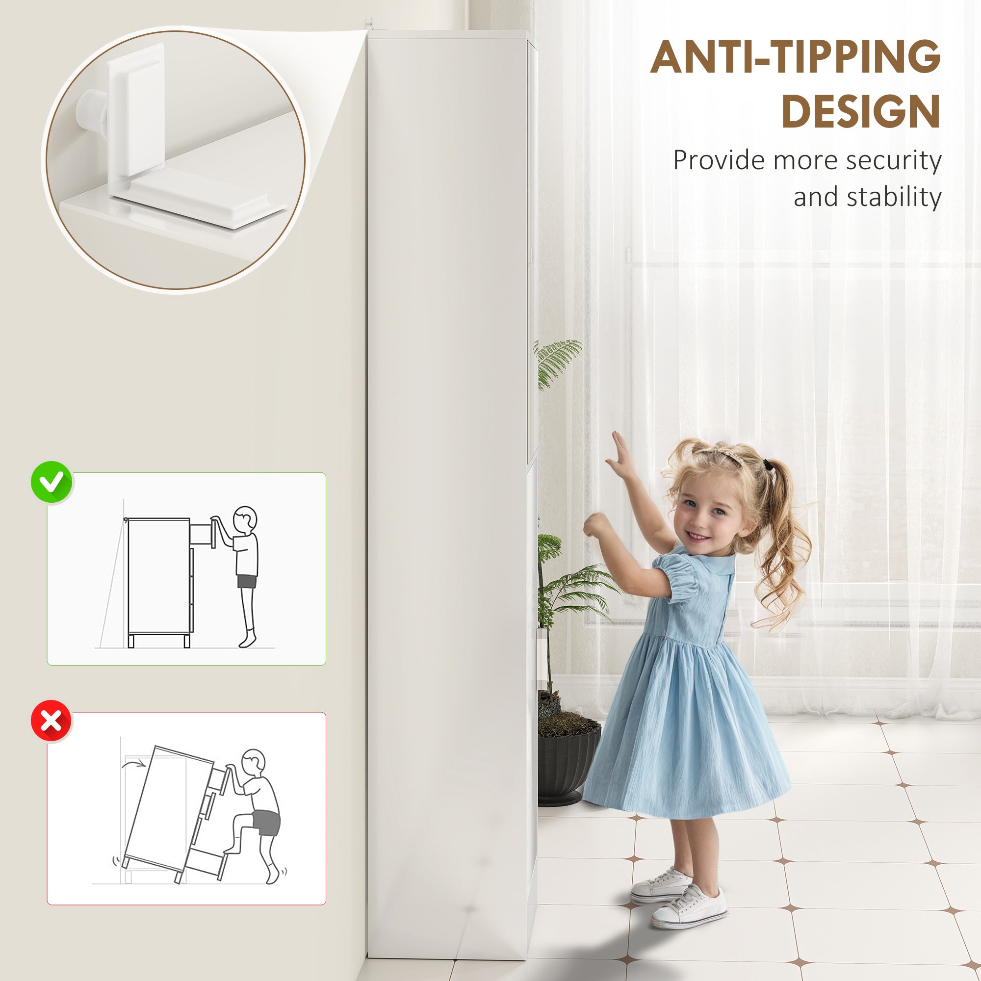 kleankin Tall Bathroom Cabinet with Mirror and Adjustable Shelf - High Gloss White