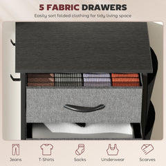 Chest of Five Fabric Drawers - Charcoal Grey