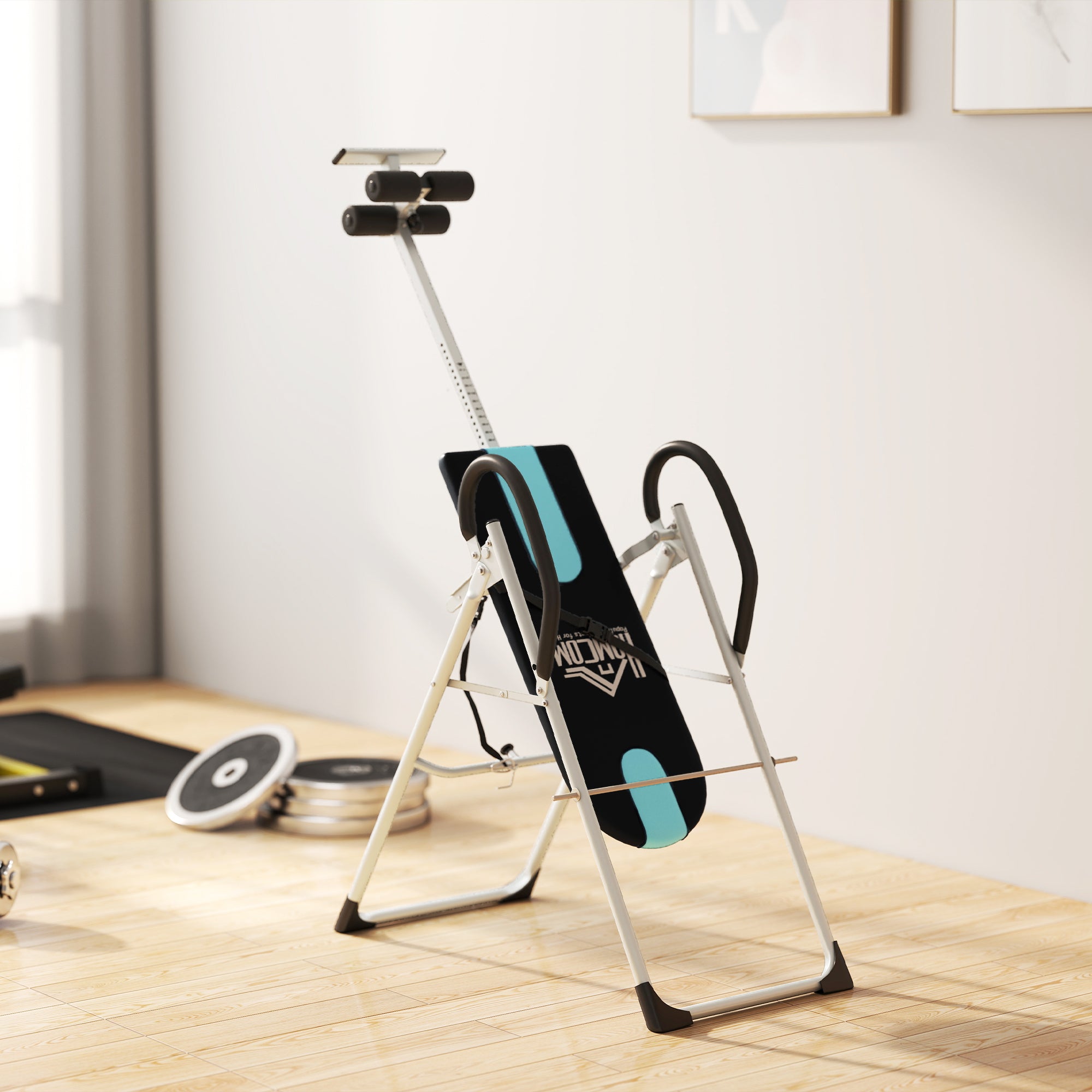 Foldable Gravity Inversion Table Back Therapy Home Fitness Bench Black