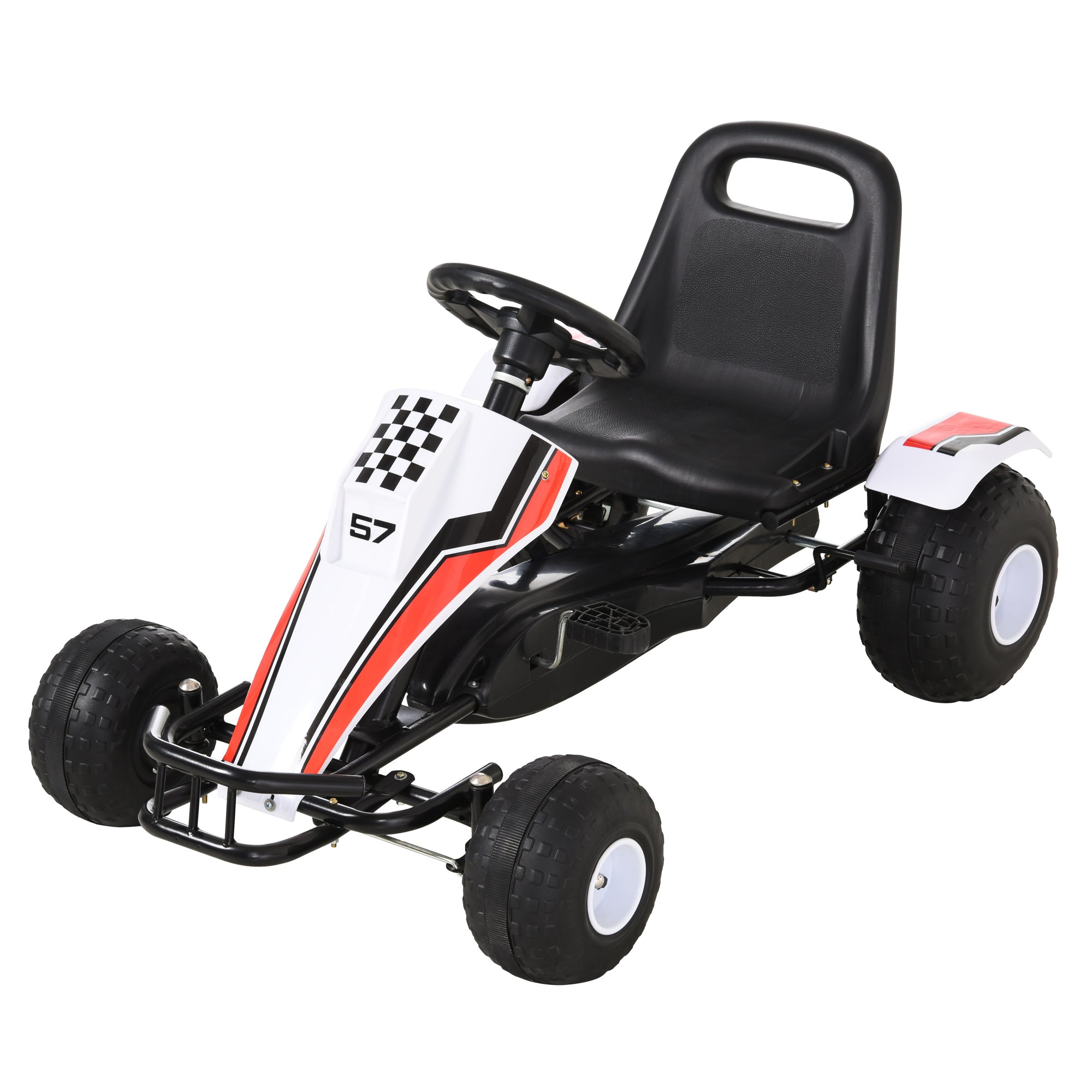 Kids Children Pedal Go Kart Manual Ride On Car w/ Brake Gears Steering Wheel Adjustable Seat 4 Smooth Wheels Racing-Style White 104 x 66 x 57 cm