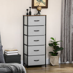 Fabric Chest of Drawers, Industrial Bedroom Dresser with 5 Fabric Drawers, Steel Frame and Wooden Top for Nursery, Living Room, Hallway, Grey