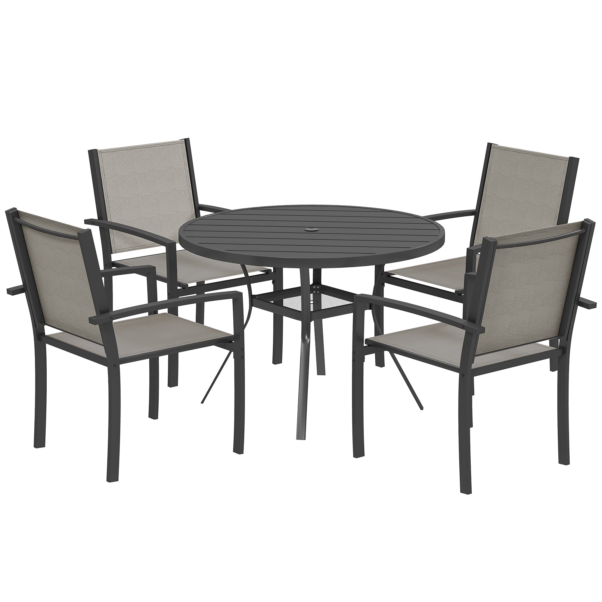 5 Piece Garden Furniture Set, Garden Dining Set with Round Table and 4 Stackable Chairs, Steel Frame, for Outdoor, Patio, Terraces, Dark Grey